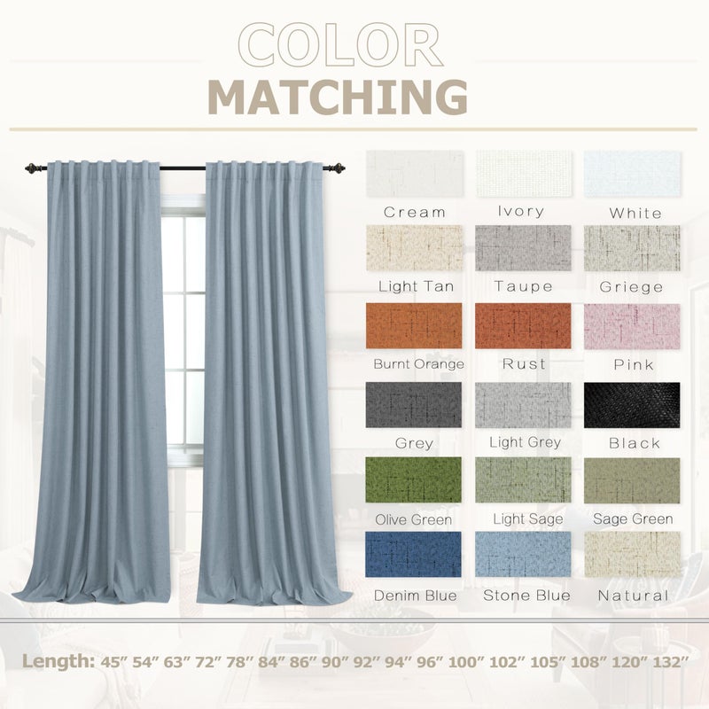 Koufall Stone الأزرق الظهر الظهر الستائر Linen Blackout طولها 92 بوصة - Image 2