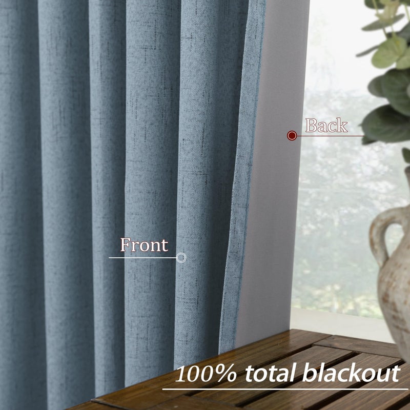 Koufall Stone الأزرق الظهر الظهر الستائر Linen Blackout طولها 92 بوصة - Image 5