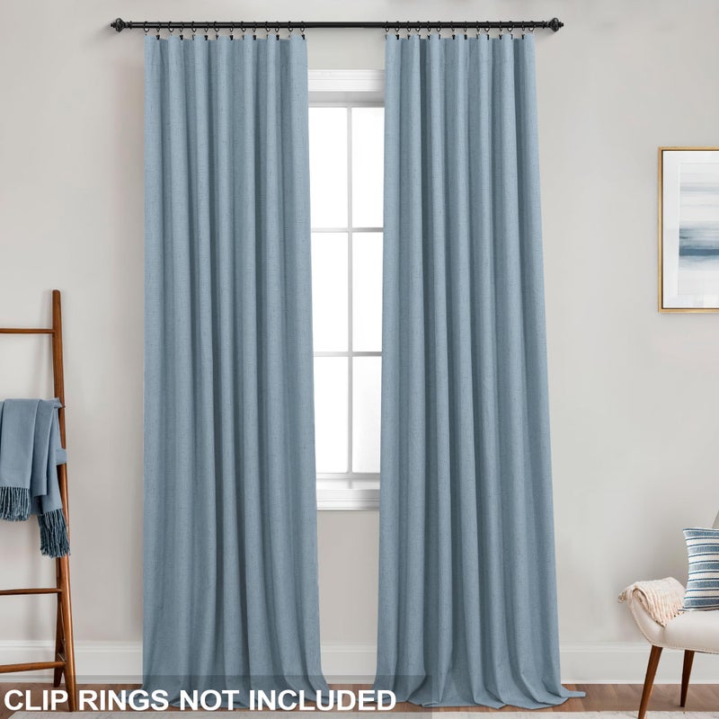 Koufall Stone الأزرق الظهر الظهر الستائر Linen Blackout طولها 92 بوصة - Image 3