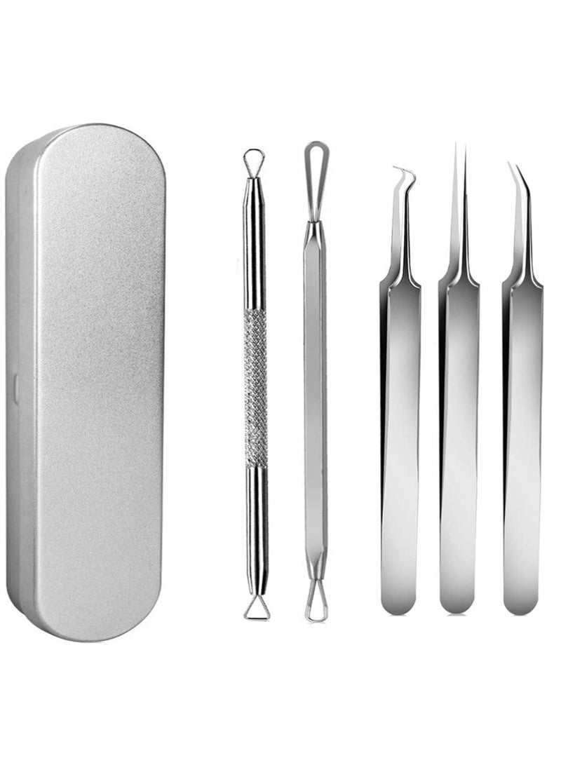 Zikra مجموعة أدوات إزالة الرؤوس السوداء 5 قطع - أداة استخراج حب الشباب والرؤوس السوداء والبثور مع حقيبة - Image 1