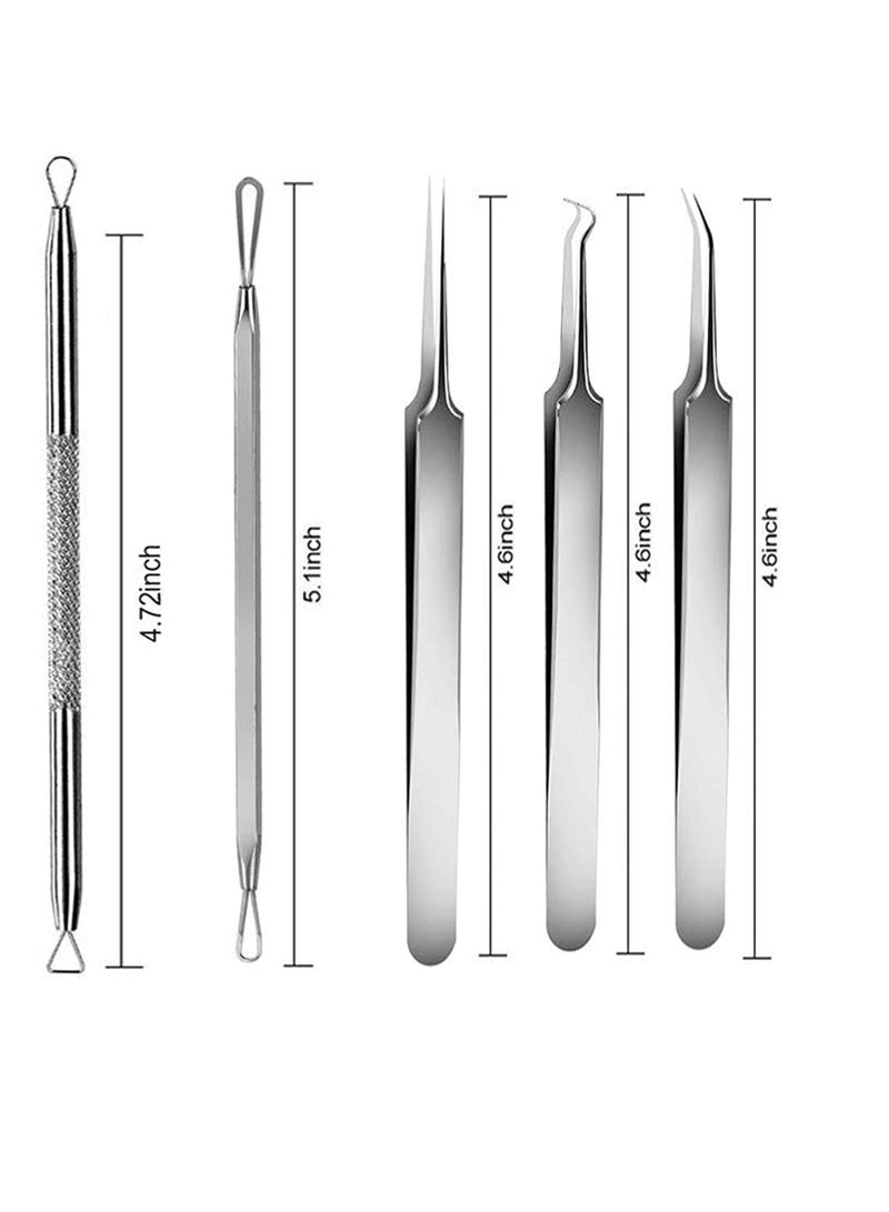 Zikra مجموعة أدوات إزالة الرؤوس السوداء 5 قطع - أداة استخراج حب الشباب والرؤوس السوداء والبثور مع حقيبة - Image 5