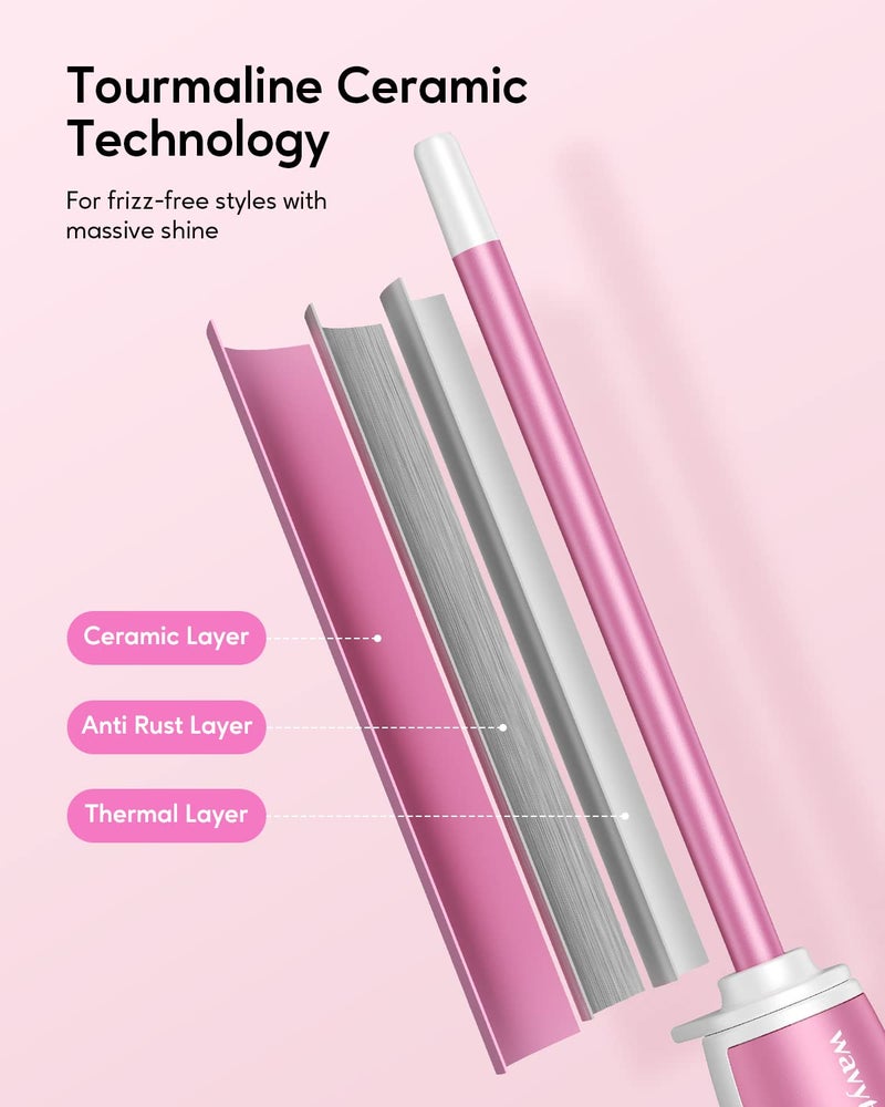 Wavytalk 3/8 Inch Small Curling Wand, Wand Curling Iron for Short & Long Hair, Ceramic Barrel with Adjustable Temperature, Heat Resistant Glove Included (Rose Pink) - Image 4