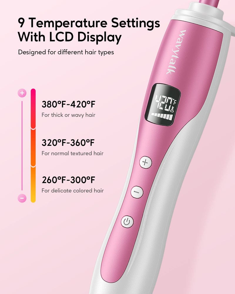 Wavytalk 3/8 Inch Small Curling Wand, Wand Curling Iron for Short & Long Hair, Ceramic Barrel with Adjustable Temperature, Heat Resistant Glove Included (Rose Pink) - Image 3