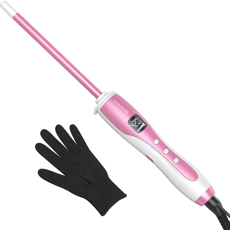 Wavytalk 3/8 Inch Small Curling Wand, Wand Curling Iron for Short & Long Hair, Ceramic Barrel with Adjustable Temperature, Heat Resistant Glove Included (Rose Pink) - Image 1