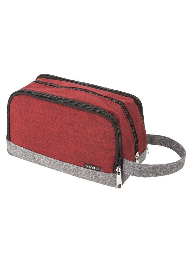 Yeiotsy Wash Bag Separate Compartments, Color Clash Durable Small Travel Toiletry Bag for Teens Hiking/Camping (Red) - Image 1