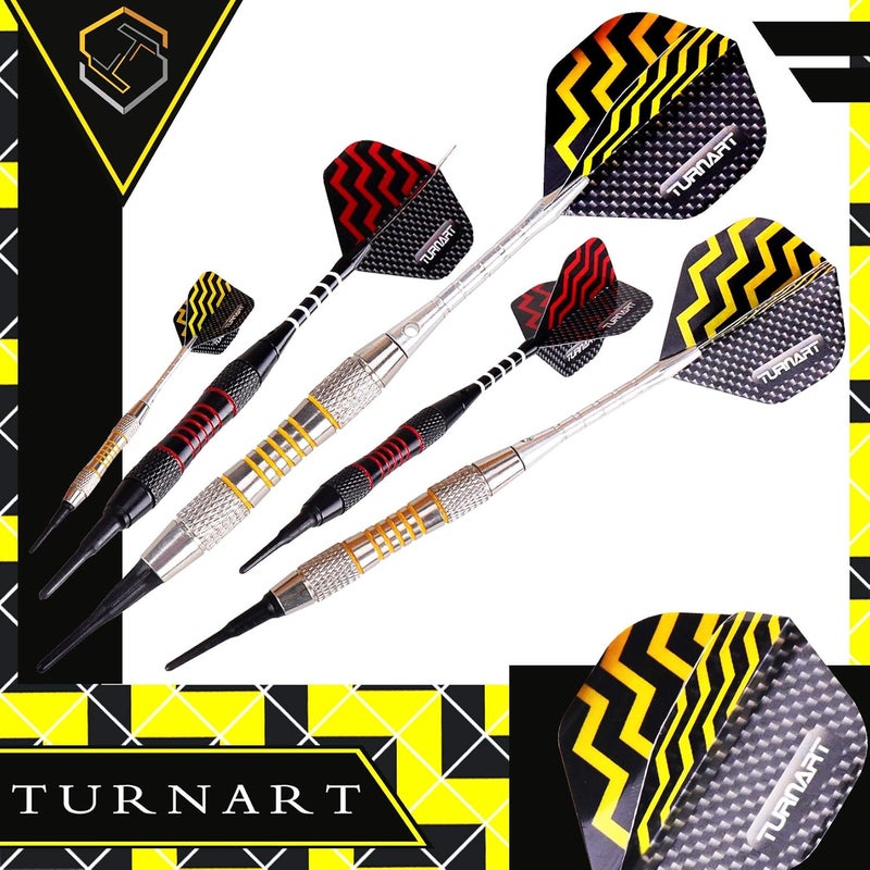 Turnart Darts Plastic Tip - Professional Soft Tip Darts Set for Electronic Dartboard 9 Pcs 18 Grams with 50 Extra Tips 9 Shafts 27 Flights Tool Kit Flight Protectors and Gift Darts Case - Image 4