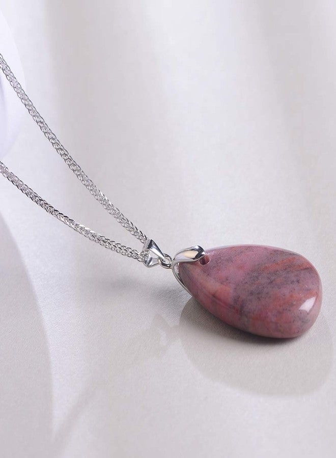 iSTONE 925 Sterling Silver Natural Crytral for Womens Pendant Necklace, Gemstone Birthstone with 17.8" Silver Chain Ladies, 17.8'', Gemstone, Rhodonite Labradorite - Image 4