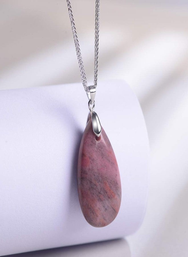 iSTONE 925 Sterling Silver Natural Crytral for Womens Pendant Necklace, Gemstone Birthstone with 17.8" Silver Chain Ladies, 17.8'', Gemstone, Rhodonite Labradorite - Image 5