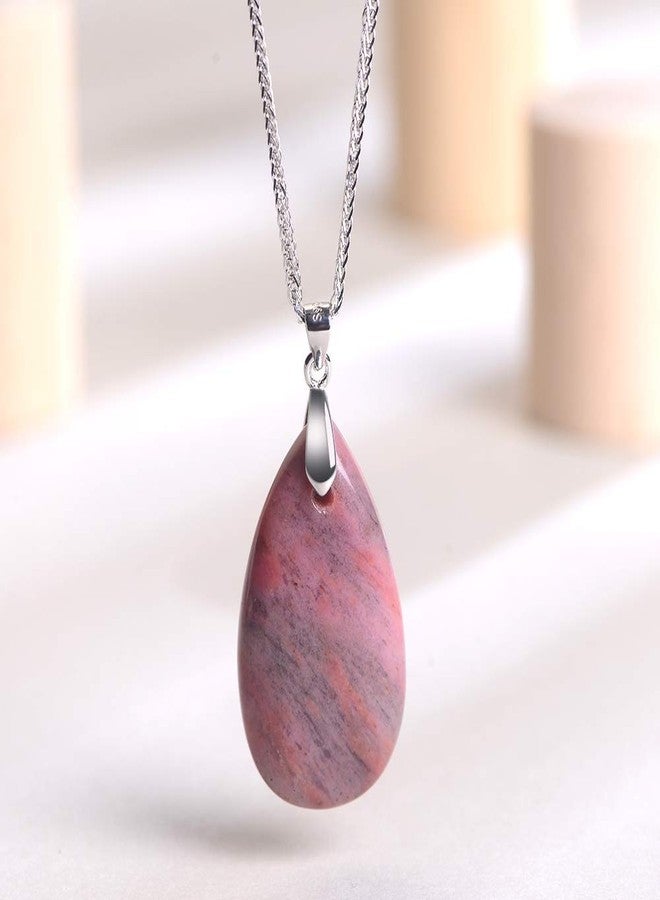 iSTONE 925 Sterling Silver Natural Crytral for Womens Pendant Necklace, Gemstone Birthstone with 17.8" Silver Chain Ladies, 17.8'', Gemstone, Rhodonite Labradorite - Image 2