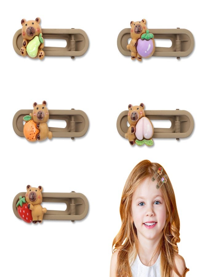 Geluode 5PCS Capybara Hair Clips, Cute Fruit Animal Hairpins for Women Girls, Kawaii Cartoon Hair Accessories for Kids, Teens, Party Favors (Strawberry, Pear, Mangosteen, Orange, Peach) - Image 1