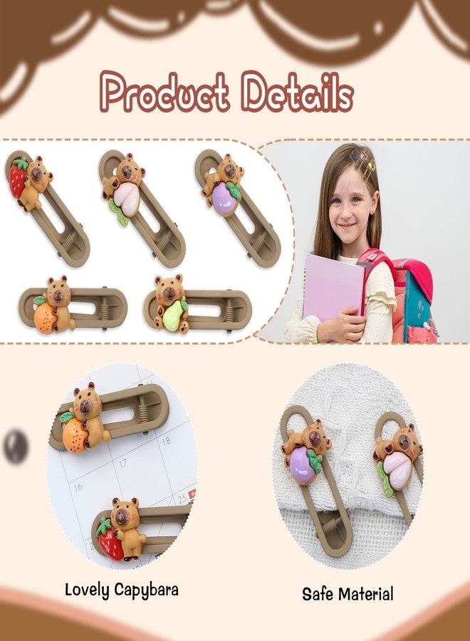 Geluode 5PCS Capybara Hair Clips, Cute Fruit Animal Hairpins for Women Girls, Kawaii Cartoon Hair Accessories for Kids, Teens, Party Favors (Strawberry, Pear, Mangosteen, Orange, Peach) - Image 3