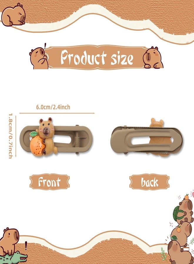 Geluode 5PCS Capybara Hair Clips, Cute Fruit Animal Hairpins for Women Girls, Kawaii Cartoon Hair Accessories for Kids, Teens, Party Favors (Strawberry, Pear, Mangosteen, Orange, Peach) - Image 2