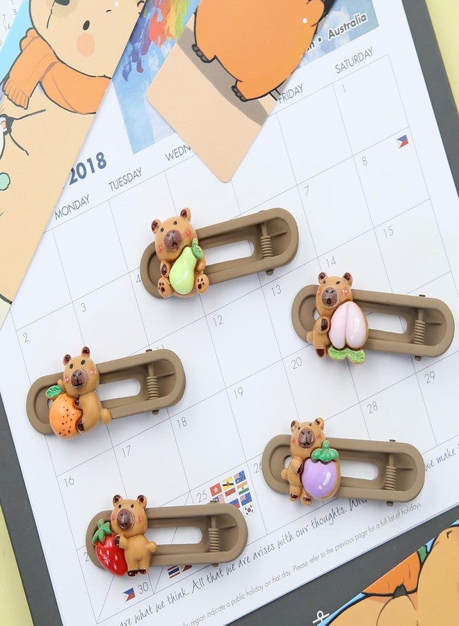 Geluode 5PCS Capybara Hair Clips, Cute Fruit Animal Hairpins for Women Girls, Kawaii Cartoon Hair Accessories for Kids, Teens, Party Favors (Strawberry, Pear, Mangosteen, Orange, Peach) - Image 5