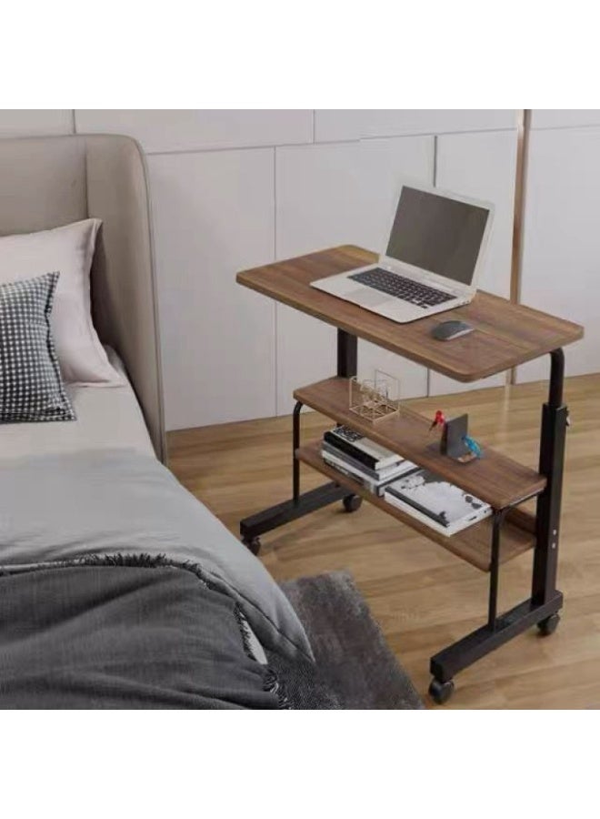 SHEE ONE Adjustable Laptop Table in Elegant Brown| Rolling Bedside & Overbed Table for Work, Study, or Meals | Height Adjustable from 60–85 cm with Extra Storage Shelf | Compact & Space-Saving – Size: 40×80 cm - Image 1