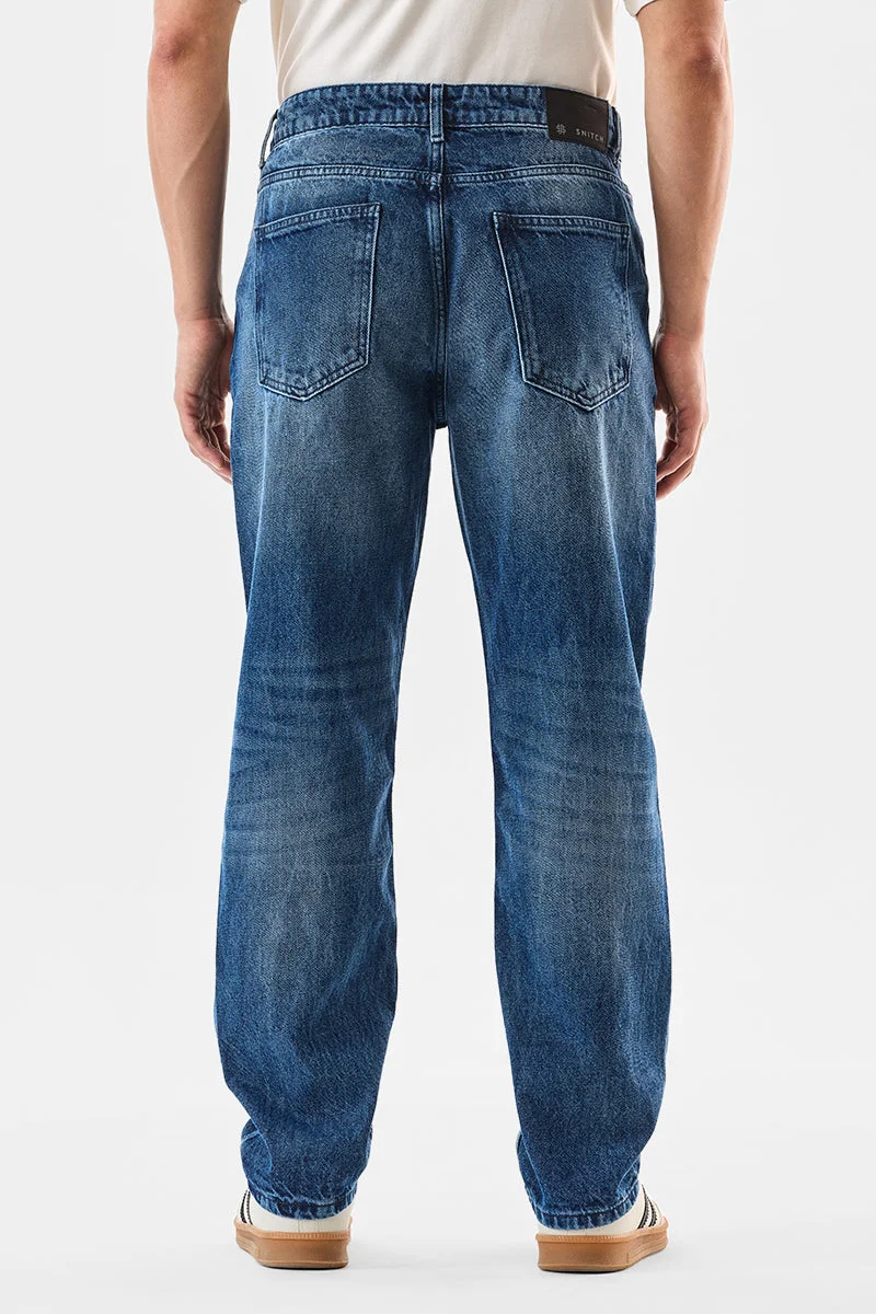 SNITCH Blue Washed Relaxed Fit Jeans for Men | Best Price UAE