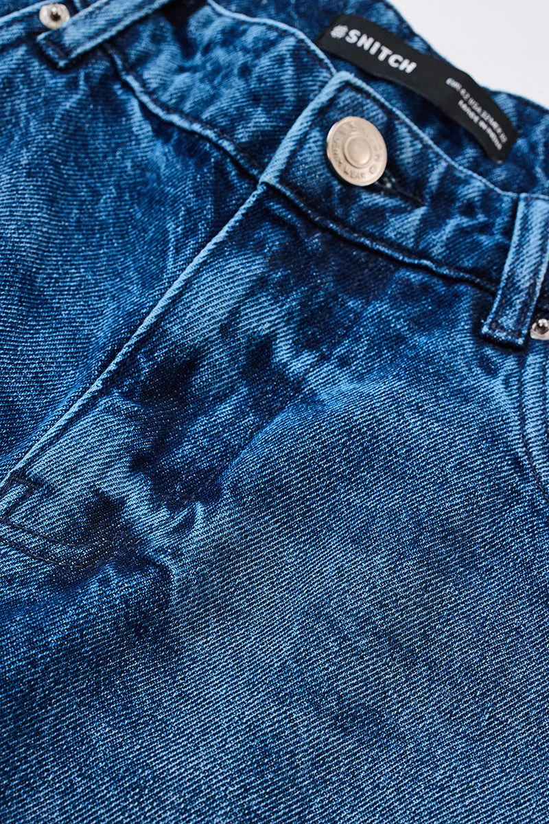 SNITCH Blue Washed Relaxed Fit Jeans for Men | Best Price UAE