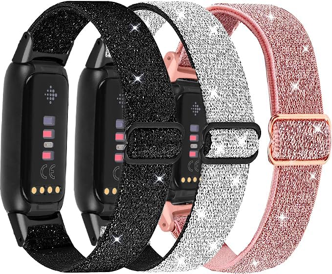 IMPAWFAN 3 Pack Nylon Bands Compatible with Fitbit Luxe, Elastic Watch Band Soft Wristband Replacement for Women, Slim Stretchy Band Bracelet Strap Accessories for Luxe Fitness and Wellness Tracker-Color 01 - Image 1