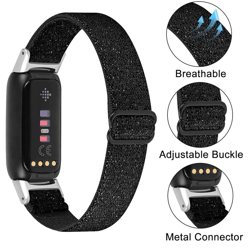 IMPAWFAN 3 Pack Nylon Bands Compatible with Fitbit Luxe, Elastic Watch Band Soft Wristband Replacement for Women, Slim Stretchy Band Bracelet Strap Accessories for Luxe Fitness and Wellness Tracker-Color 01 - Image 2