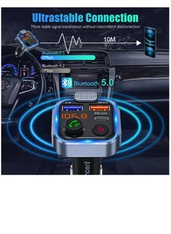 Lencent Wireless Bluetooth 5.0 Radio Adapter Car Kit, PD3.0 Type C 20W+QC3.0 Car Fast Charger, Hands Free Calling, Bass Lossless Hi-Fi Sound Support U Disk  - Image 4