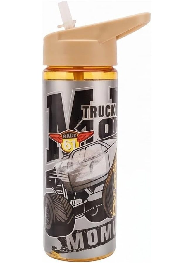 جي تي جي تويز Kids Water Bottle with Straw Lid, Monster Truck Theme - Image 1