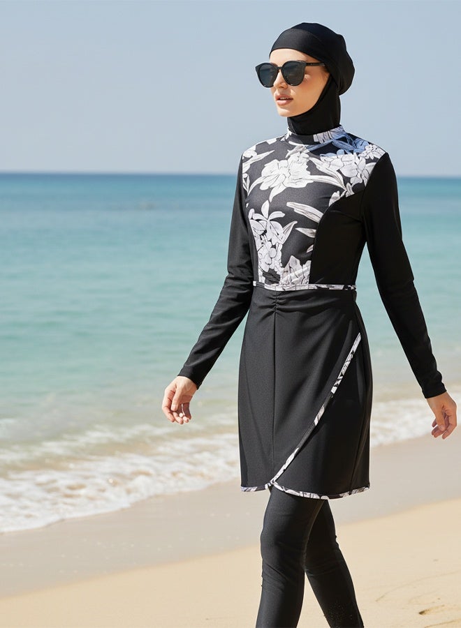 GONEO Burkini Swimsuits for Women Full Coverage Long Sleeve Muslim Islamic Swimwear Burkini Bathing Suit with Hijab - Image 2