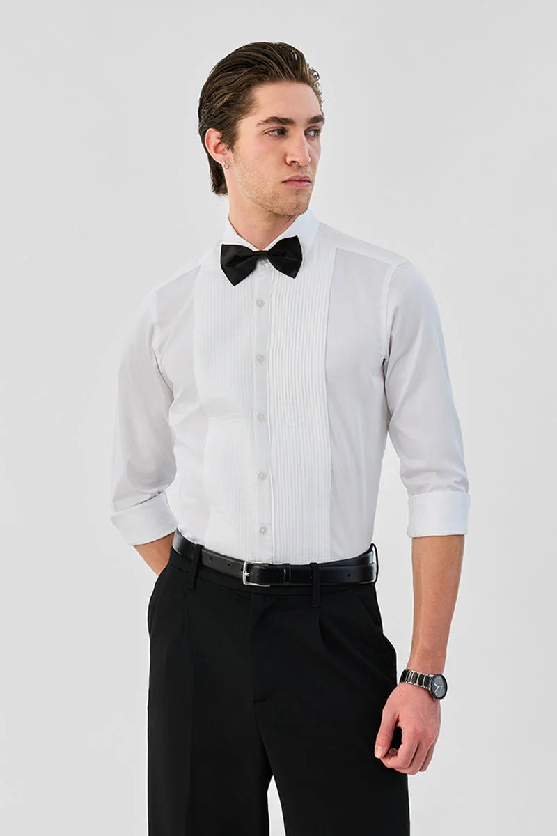 سنيتش White Solid Long Sleeve Slim Fit Formal Luxe Shirt