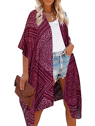 Moss Rose Women's Beach Cover up Swimsuit Kimono with Bohemian Floral Print, Loose Casual Resort Wear - Image 5