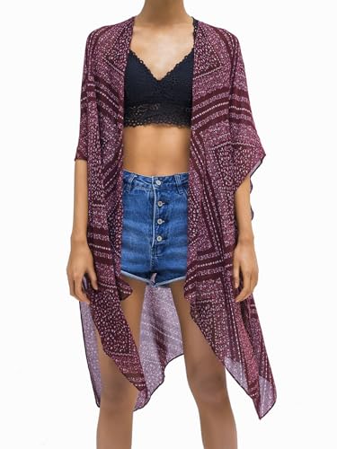Moss Rose Women's Beach Cover up Swimsuit Kimono with Bohemian Floral Print, Loose Casual Resort Wear - Image 3