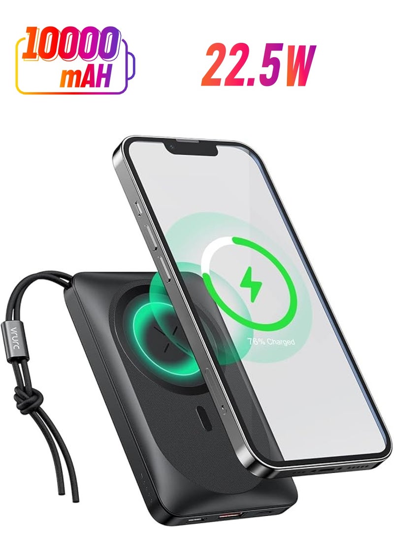 VRURC - VRURC Wireless Power Bank 10000mAh Magnetic Portable Charger USB C PD 20W Quick Charge, Powerbank QC 22.5W Fast Charging, Magnetic Battery Compatible for iPhone 16/1514/13/12/Pro/Max/Mini - Image 1