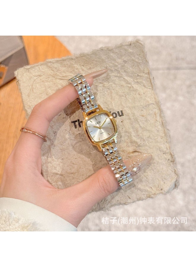 GEDI Women's Square Dial Watch Two - Tone Stainless Steel Strap Fashion Elegant Quartz Watch for Ladies
