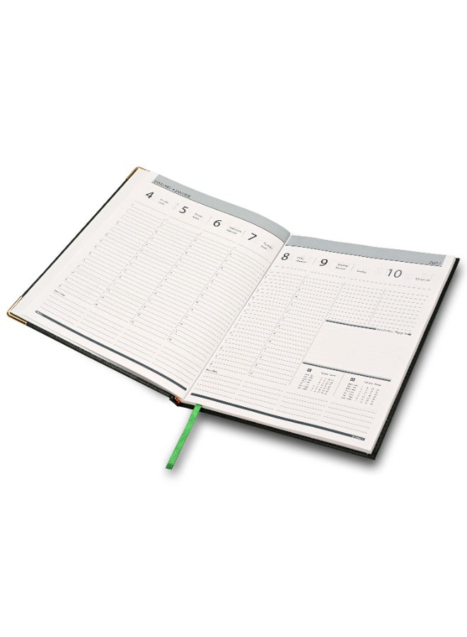 FIS 2027 Executive Diary, Size 210x260mm, 1 Side Padded & Sewn Vinyl Cover, 1 Week at a Glance Format, Golden Corners, English/French, 70gsm White Paper,  Green Cover-FSDI35E27GR - Image 4