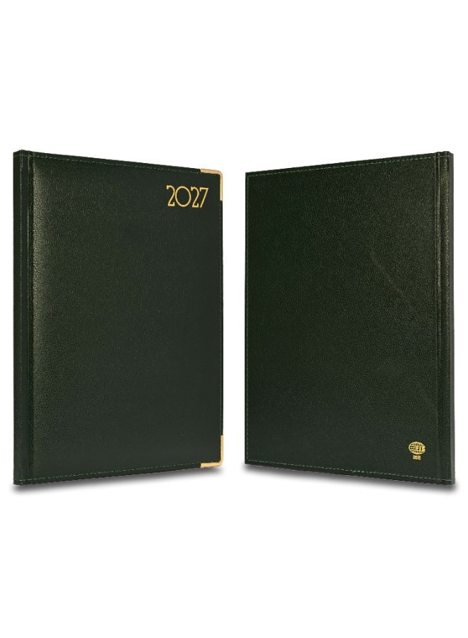 FIS 2027 Executive Diary, Size 210x260mm, 1 Side Padded & Sewn Vinyl Cover, 1 Week at a Glance Format, Golden Corners, English/French, 70gsm White Paper,  Green Cover-FSDI35E27GR - Image 3
