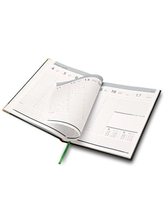 FIS 2027 Executive Diary, Size 210x260mm, 1 Side Padded & Sewn Vinyl Cover, 1 Week at a Glance Format, Golden Corners, English/French, 70gsm White Paper,  Green Cover-FSDI35E27GR - Image 2