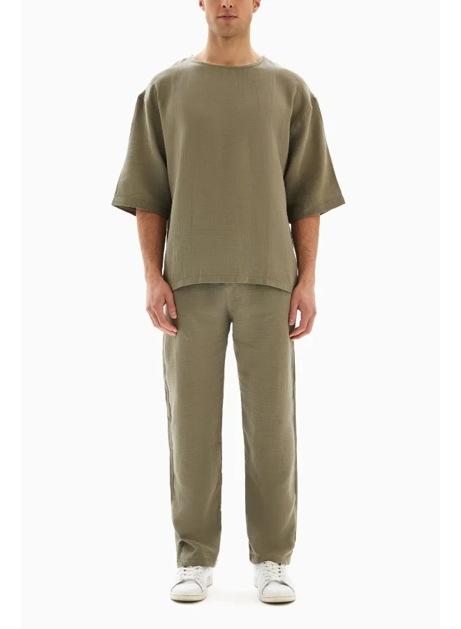Wecre8 Khaki Plain Set of T-shirt and Trousers