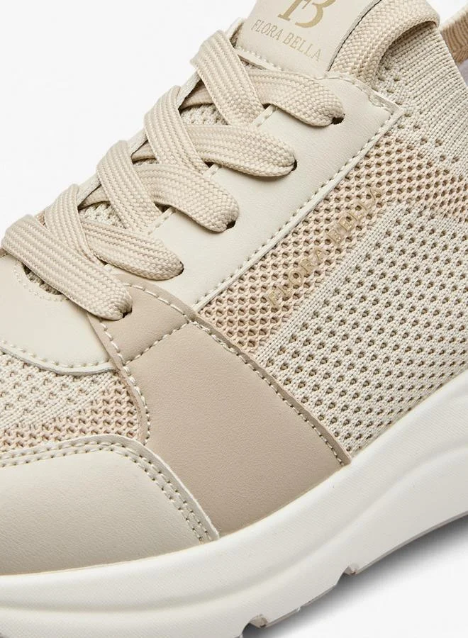 Flora Bella By Shoexpress BEIGE Panelled Lace-Up Sneakers for Women | Best Price UAE
