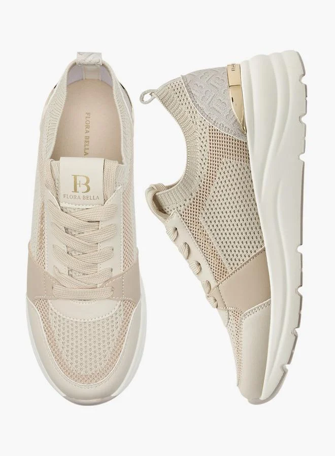 Flora Bella By Shoexpress BEIGE Panelled Lace-Up Sneakers for Women | Best Price UAE