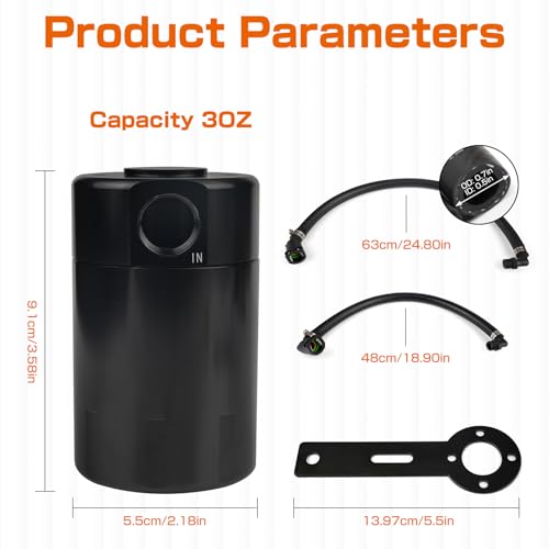 BHB Upgraded Baffled Oil Catch Can Oil Separator Kit Aluminum With NBR HOSE Compatible with Ram 1500 TRX 6.2L SC 2021-2023 Passenger Side 3oz Black - Image 5
