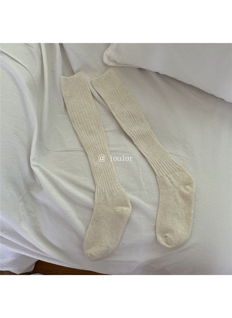 Generic - IOULOR Wool Calf Socks Thick Autumn Winter Double Knit Japanese Style Over-Knee Milky White - Image 1