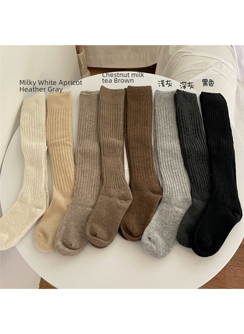 Generic - IOULOR Wool Calf Socks Thick Autumn Winter Double Knit Japanese Style Over-Knee Milky White - Image 1