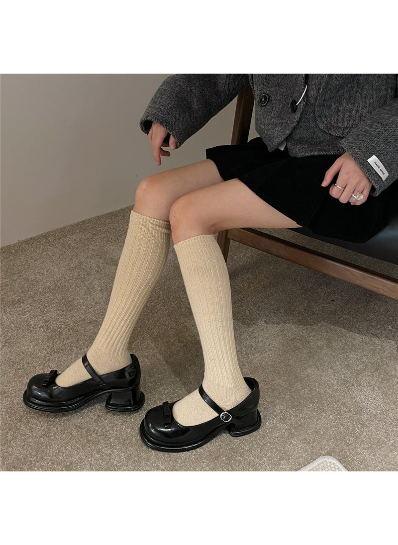 Generic - IOULOR Wool Calf Socks Thick Autumn Winter Double Knit Japanese Style Over-Knee Milky White - Image 1