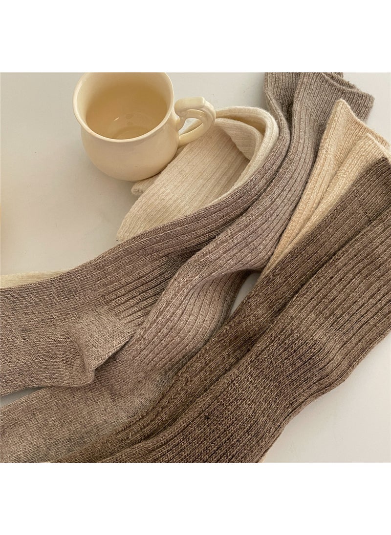 Generic - IOULOR Wool Calf Socks Thick Autumn Winter Double Knit Japanese Style Over-Knee Milky White - Image 1