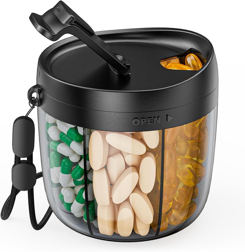 Portable Pill Dispenser Bottle, Vitamin Organizer with 7 Compartments - Image 1