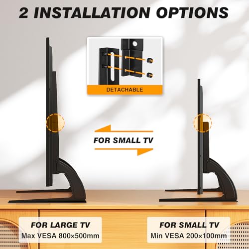 5Rcom TV Stand Mount, Universal TV Stand Tabletop for 22 to 65 inch Plasma LCD LED Flat Screen TVs, Strong TV Legs Holds up to 88lbs, Height Adjustable TV Base, Max VESA 800 x 500mm - Image 3