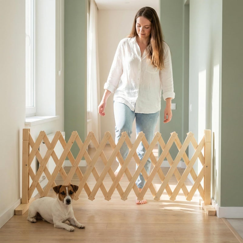 yuyingji Adjustable Freestanding Wooden Pet Gate for Doorways Stairs Pressure Mounted Short Dog Gate 15in Tall Freestanding Gate Expands 14 to 49in Wide for Dogs and Cats - Image 2