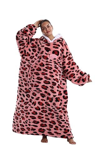 Capecage Wearable Blanket Long Blanket Hoodie as Gifts for Women Men Long Hooded Blanket for Men Women Blanket Hoodies Pink Leopard Print - Image 1
