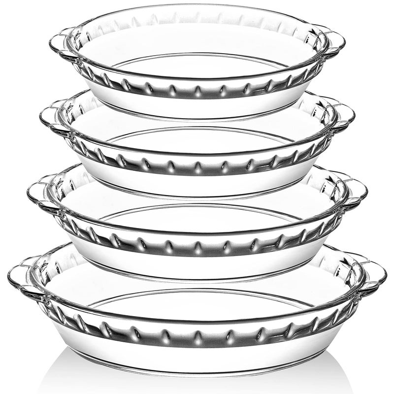 M MCIRCO 4 Packs Glass Pie Plates MCIRCO Deep Pie Pans Set 78910 Pie Baking Dishes with Handles for Baking and Serving Clear