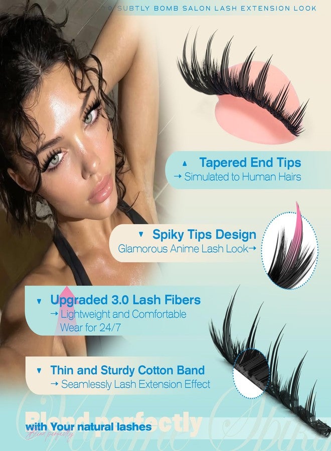 JIMIRE Lash Clusters Wispy 120D Manga Lash Clusters with Lash Spikes 12-18MM D Curly Long Eyelash Clusters Wispy Cluster Eyelash Extensions with Bottom Lashes Anime Individual Lashes Extensions by JIMIRE - Image 4
