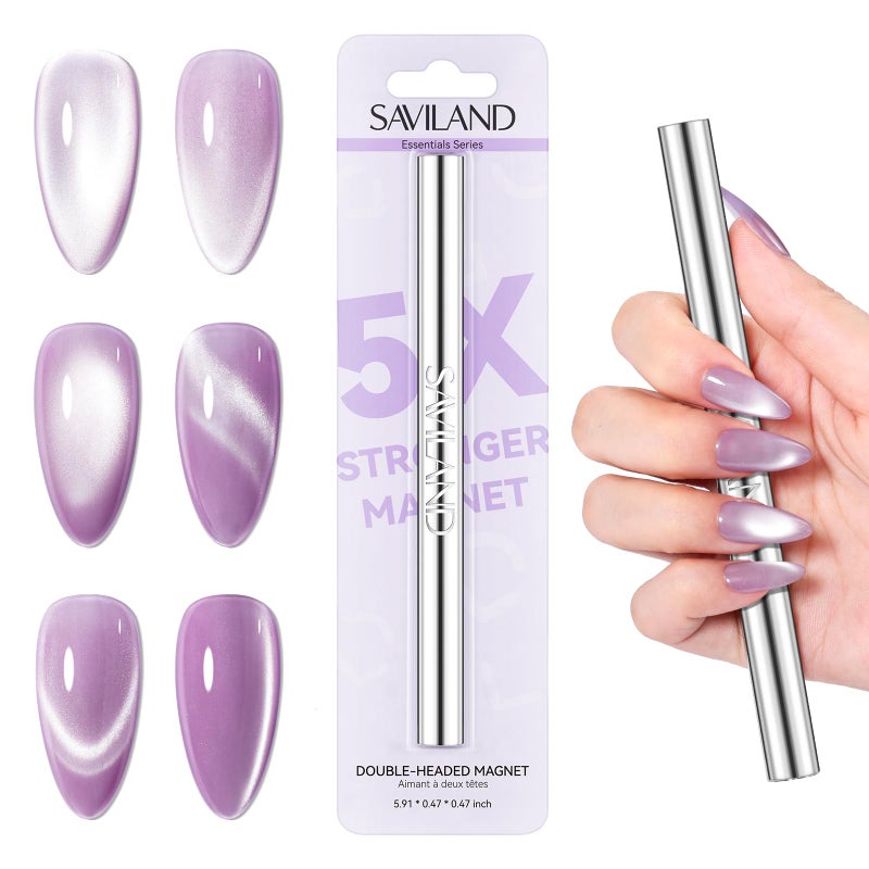SAVILAND Essentials Cat Eye Magnet for Nails: 5X Stronger Neodymium Nail Magnet Stick Ergonomic Dual-Ended Magnetic Nail Wand for Nail Art 3D Cateye Nails Magnetic Gel Polish Nail Decoration Kits - Image 1