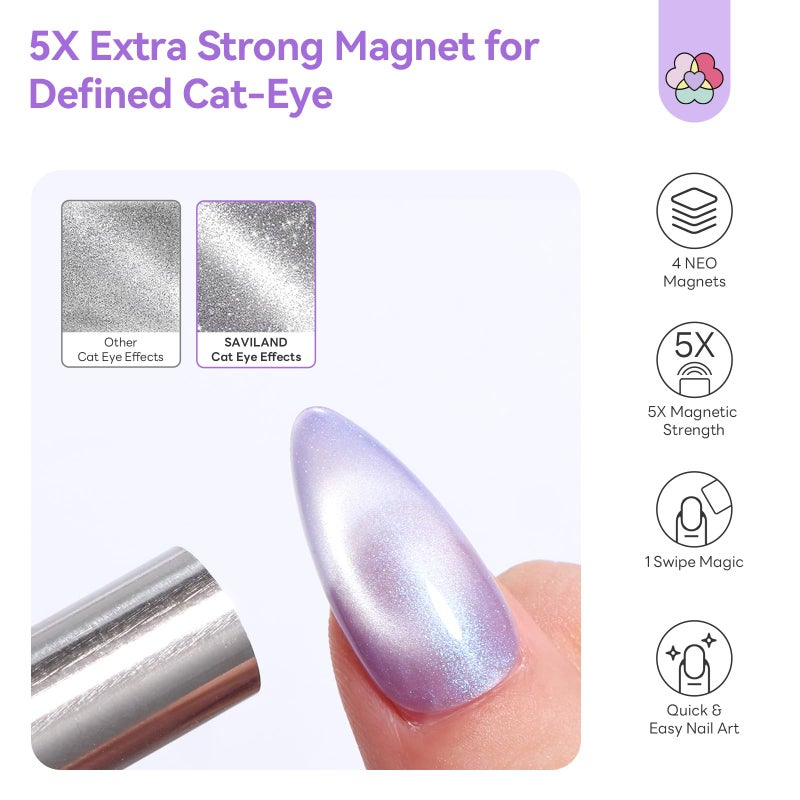 SAVILAND Essentials Cat Eye Magnet for Nails: 5X Stronger Neodymium Nail Magnet Stick Ergonomic Dual-Ended Magnetic Nail Wand for Nail Art 3D Cateye Nails Magnetic Gel Polish Nail Decoration Kits - Image 3
