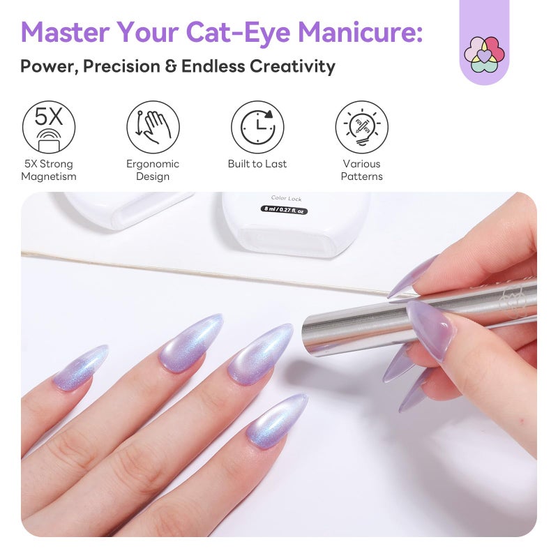 SAVILAND Essentials Cat Eye Magnet for Nails: 5X Stronger Neodymium Nail Magnet Stick Ergonomic Dual-Ended Magnetic Nail Wand for Nail Art 3D Cateye Nails Magnetic Gel Polish Nail Decoration Kits - Image 2